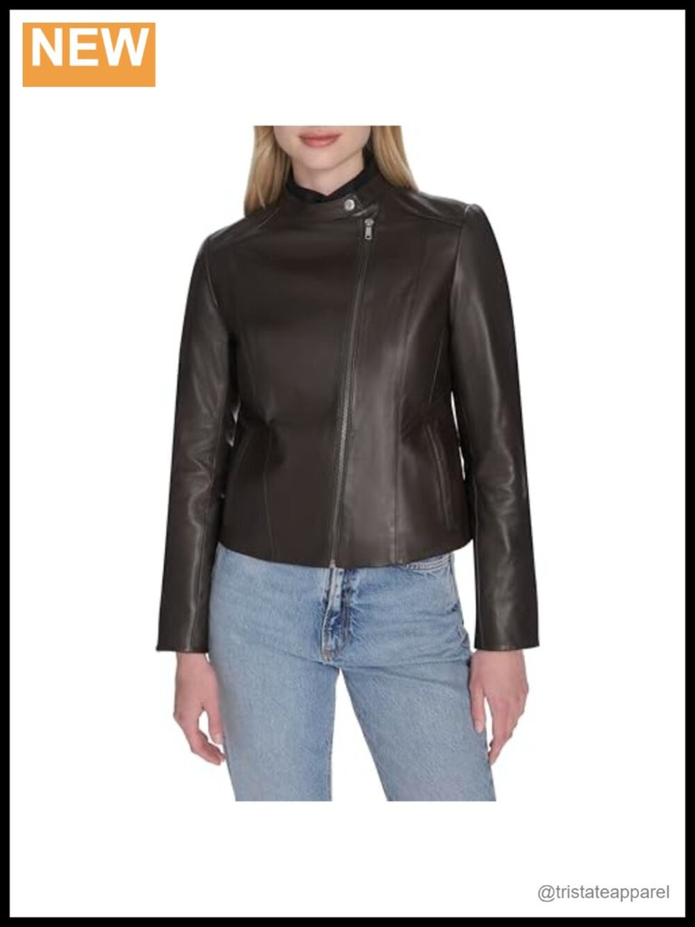 Genuine Lamb Leather Motorcycle Jacket Womens Long Sleeve Snap Collar Zip